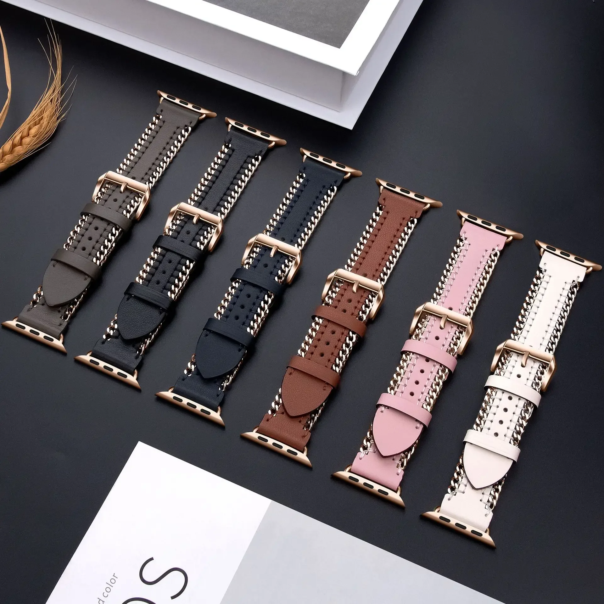 Strap For Apple Watch Band Ultra 2 49mm 10 9 8 7 Hand sewn leather chain bracelet Band 6 5 4 3 SE 46mm 45mm 44mm 42mm 41mm 40mm