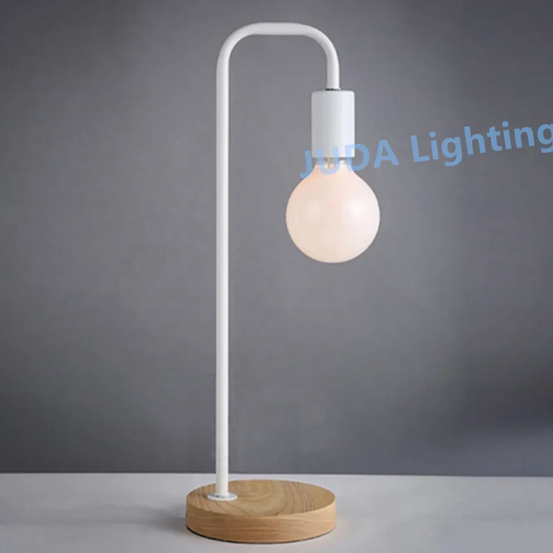 E27 LED Desk Lamp Loft Industrial Nightstand Lamps Wooden Base Table Lamp Vintage Bedside light for Living Room Office Bedroom