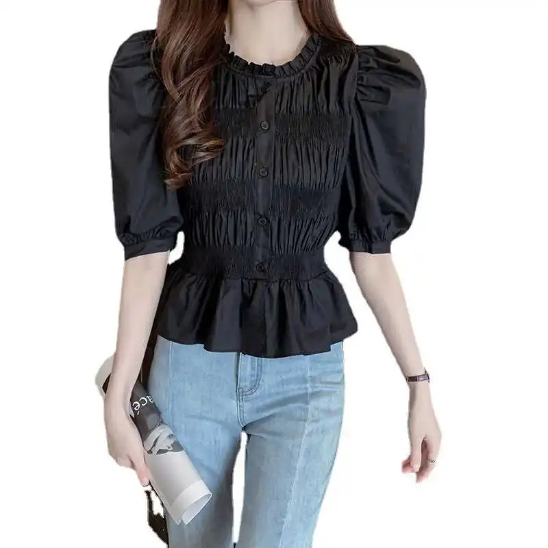 

Летние новые женские милые пуфы SVE irt Foreign Sle круглые Ne Bubble Sve Cotton 00% ort Sve Commute Sle