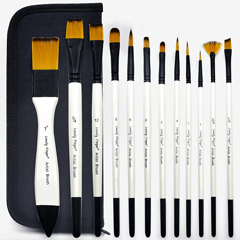 12pcs Professional Paint Brush Set with Portable Case, Fine Detail Brushes for Acrylic, Watercolor, Oil and Gouache Painting