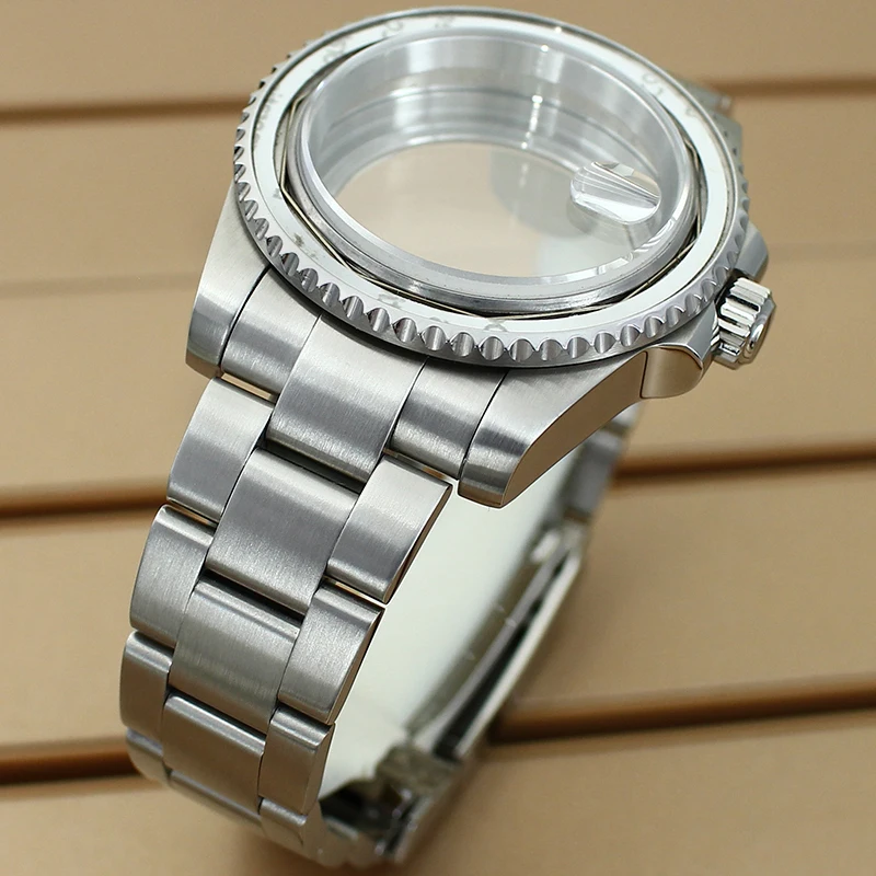 40mm Silver Watch Case Sapphire For SUB GMT Seiko NH34 NH35 NH36 NH38 ETA 2824 Miyota 8215 Movement Oyster Bracelet Slide Buckle