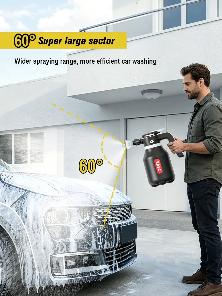 EAFC 2000ML Elektrischer Schaumsprüher, Autowaschpistole, kabellos, wiederaufladbar, Schaumkanone, Auto-Reinigungswerkzeug 60 ° Sprühbereich – Detail 3