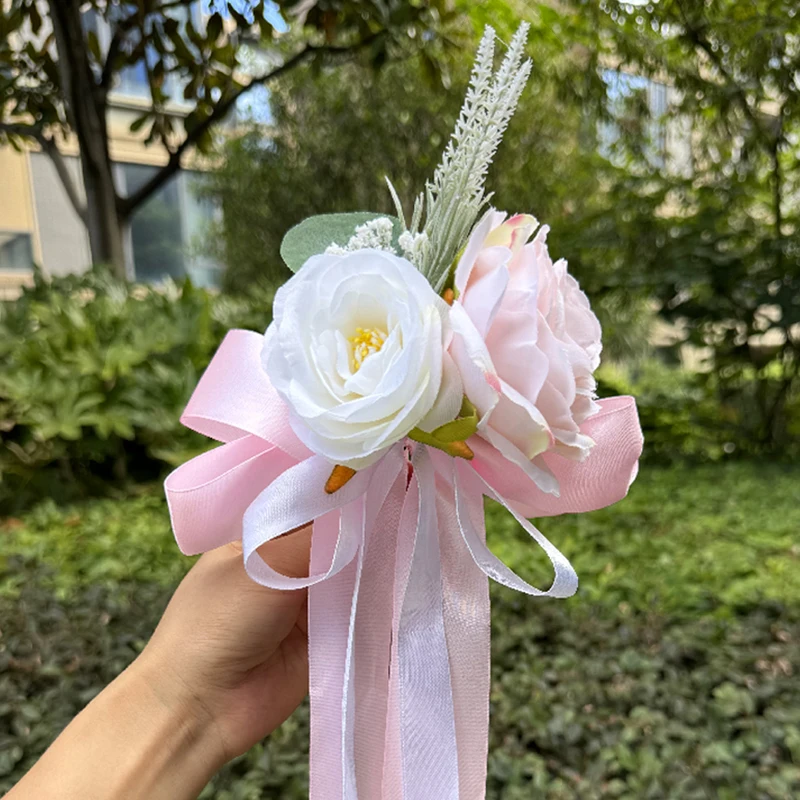 バックミラー,造花,結婚式の車のアクセサリー,結婚式の通路の椅子の装飾