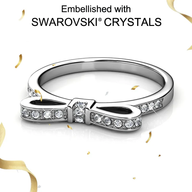 

Daisini Кольца с бантом из стерлингового серебра 925 пробы, украшенные кристаллами Сваровски для женщин, роскошные вечерние свадебные аксессуары, ювелирные изделия