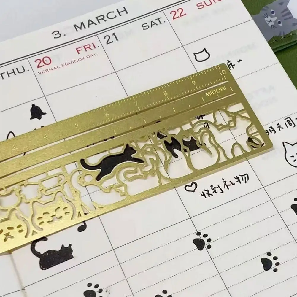 Cat Pattern Multi Functional Hand Account Ruler - Straight Ruler Decorative Template Tool for Journaling Scrapbooking Stationery