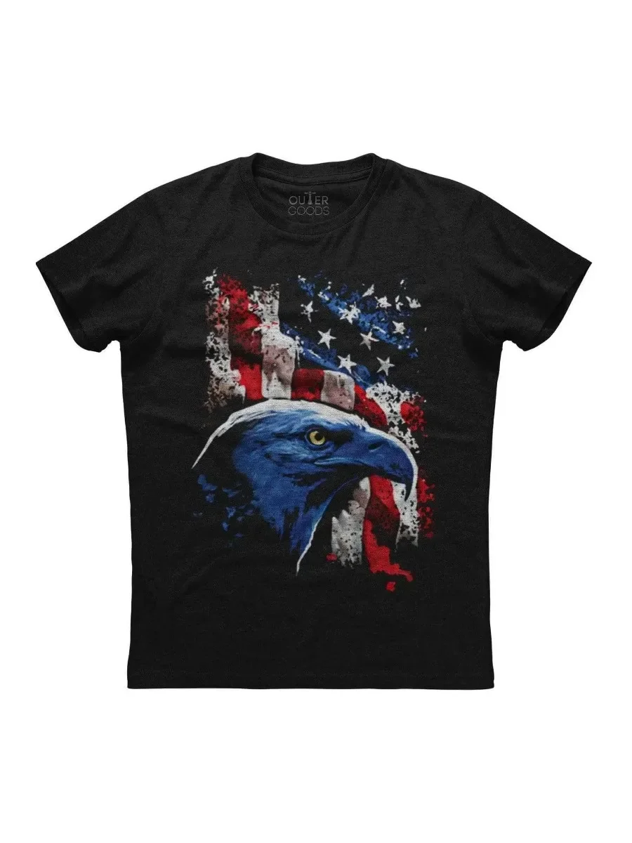 تي شيرت American Icon Bald Eagle and Star Spangled Banner الوطني. الصيف القطن س الرقبة قصيرة الأكمام رجل تي شيرت جديد S-3XL