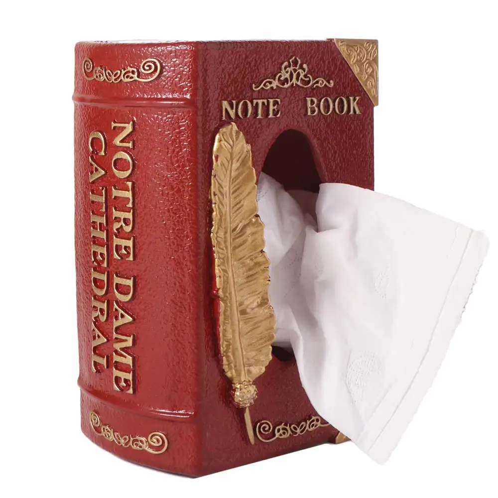 

Simulation Book Shaped Tissue Box Creative Design Vintage Style Decorative Tissue Boxes Decorative Feather Pattern