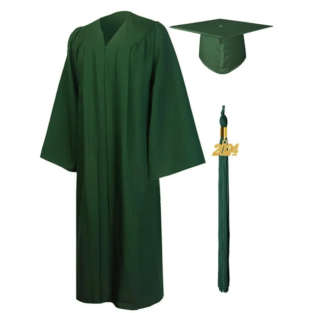 1 Set Unisex Graduation Robe Hat Set Front Zipper Loose Tassel 2024 Year Tag College Bachelor Doctor Master Graduation Ceremony