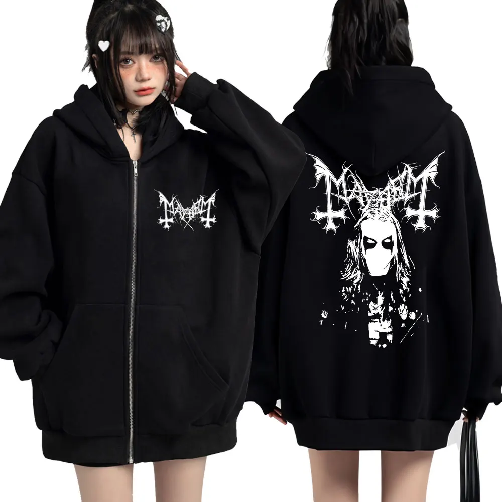 Mayhem Black Metal Zipper Hoodies Men Women Hip Hop Fashion Harajuku Punk Sweatshirt Streetwear Oversized Casual Zip Up Jacket