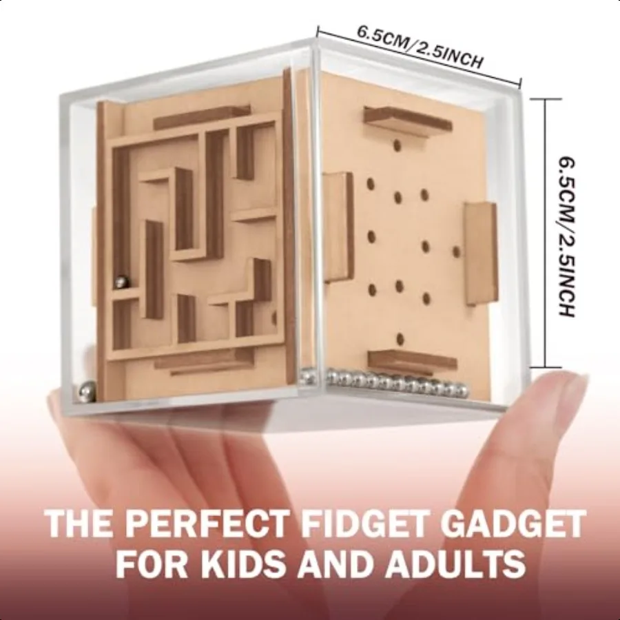 Fidget Puzzle Cube for and Adults 6Sided Wooden Puzzle Game Fidget Toy for Anxiety Relief Handheld Maze Cube for Travel 3D Brai