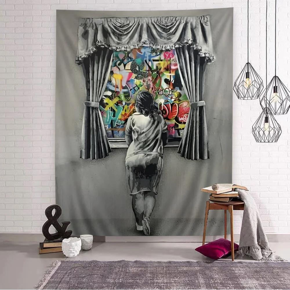 Banksy Graffiti Art Printed Large Wall Tapestry Cheap Hippie Wall Hanging Bohemian Wall Tapestries Mandala INS Home Decor