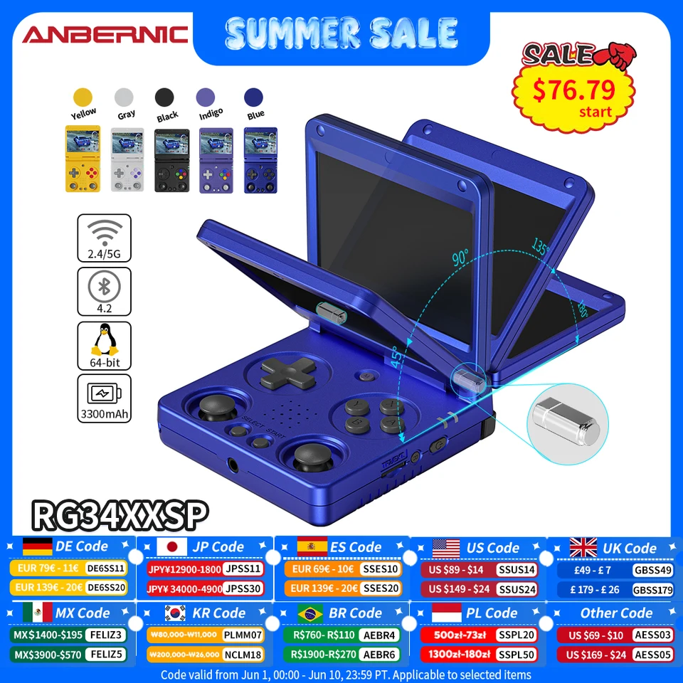Anbernic RG34XXSP Flip Handheld Game Console 3.4-inch IPS Screen
