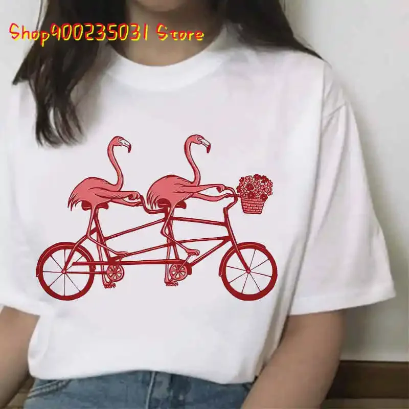 Funny T-shirt Flamingo Motorcycles Short-sleeve T-shirt Loose Design Casual Street Women's Shirt Short Sleeve Summer Clothing