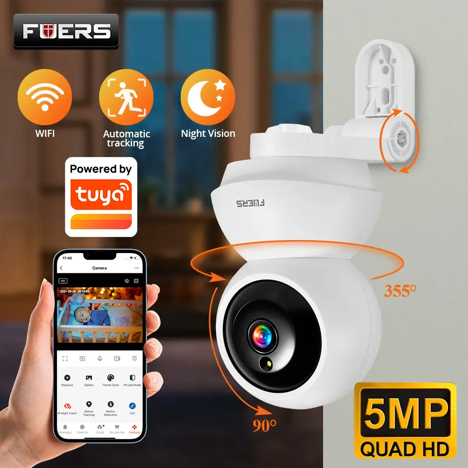 كاميرا FUERS 4K 8MP واي فاي آي بي مع حامل قابل للتعديل تيا للمنزل الذكي كاميرا مراقبة أمنية لاسلكية شاشة مراقبة للأطفال كام صغيرة