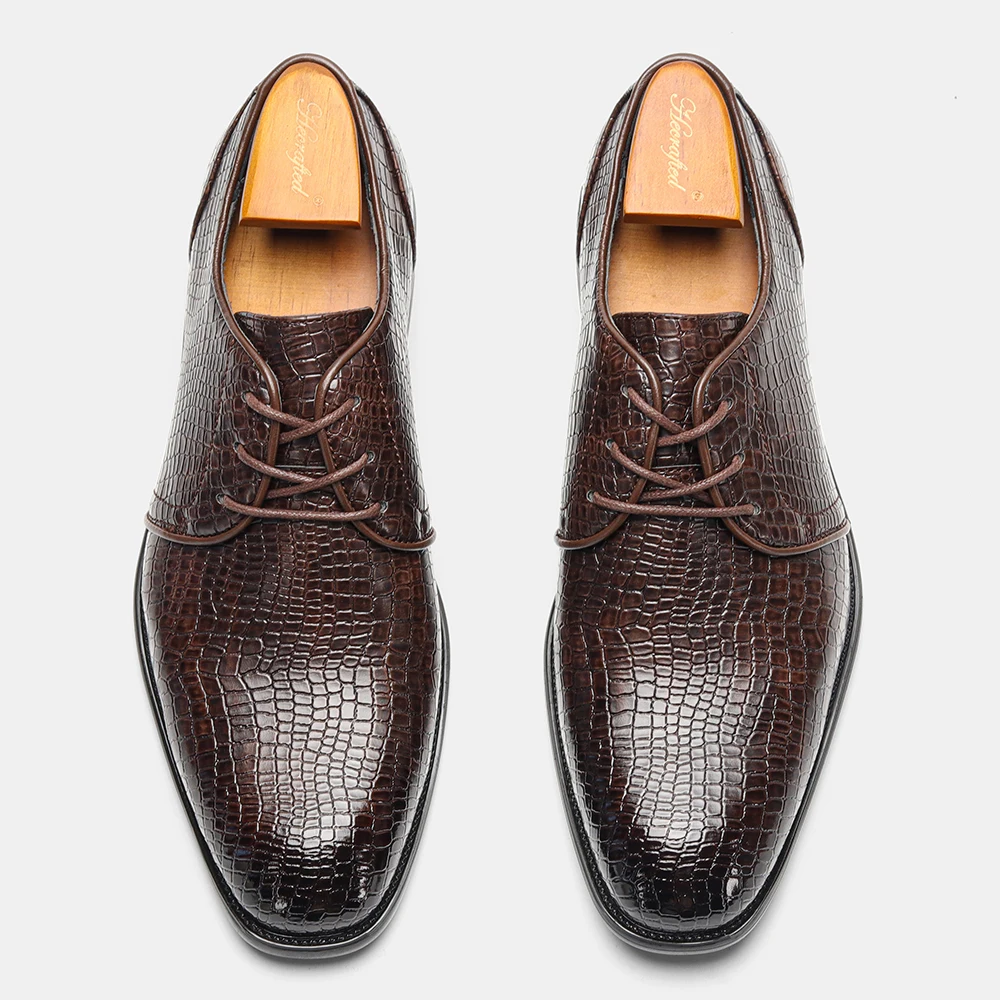 Men's Dress Shoes Glossy Finish Shoes For Man Business Office Style Shoes Man Embossed Derby Shoes Reptile Pattern