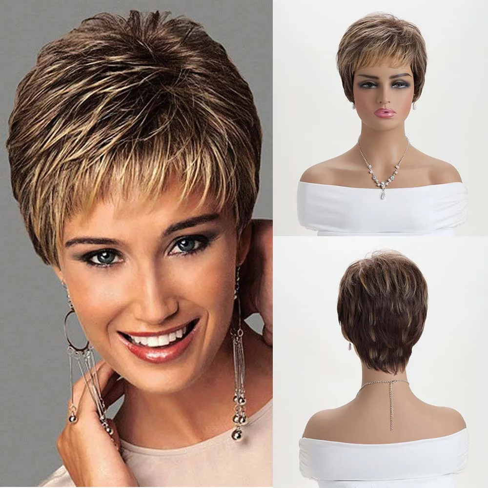 

Synthetic Mixed Brown Wigs for Women Short curly Wig Daily Party Realistic Fake Hair Heat Resistant