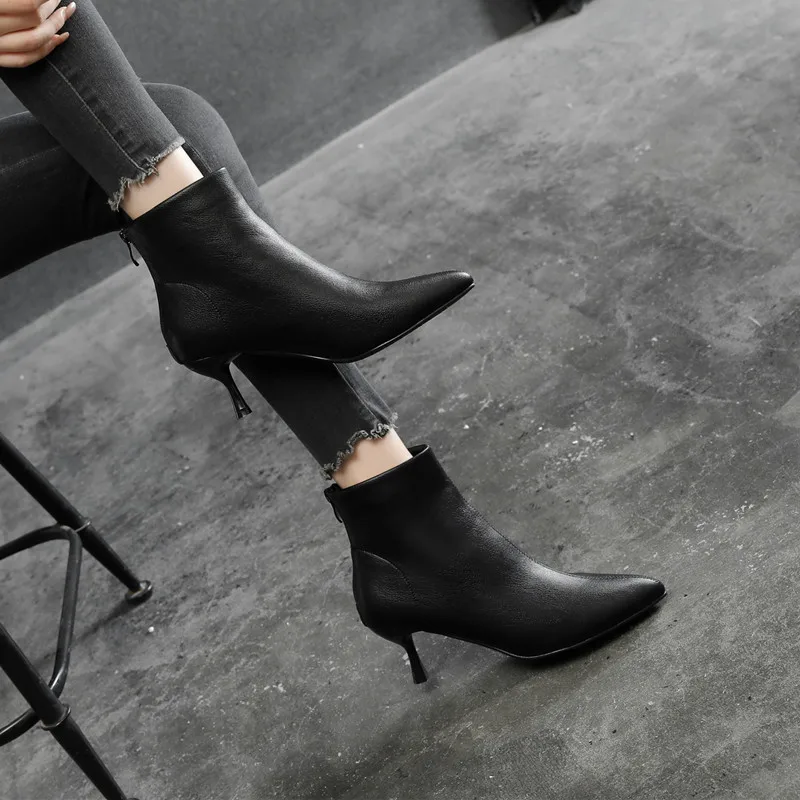 

Женские модные ботильоны из искусственной кожи, короткие ботинки на шпильке с острым носком, размер 31–43, обувь для вечеринок 5 см 7 см