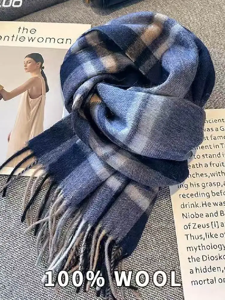 وشاح من الصوف 100% 70.87 * 12.6 بوصة وشاح شتوي دافئ ومقاوم للرياح أنيق وعصري غير قابل للتمدد متعدد الوظائف