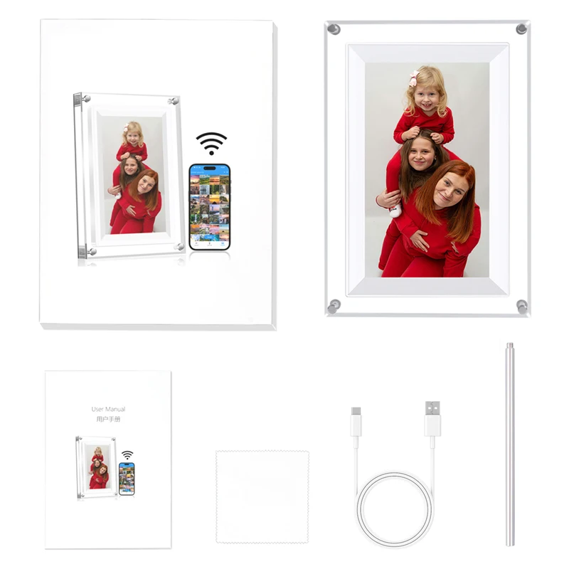 إطار صور رقمي أكريليك 7 بوصة 2000 مللي أمبير في الساعة 1024 × 600 واي فاي شاشة عرض عمودية IPS ذاكرة 8G فيديو صور متعدد الوظائف #6