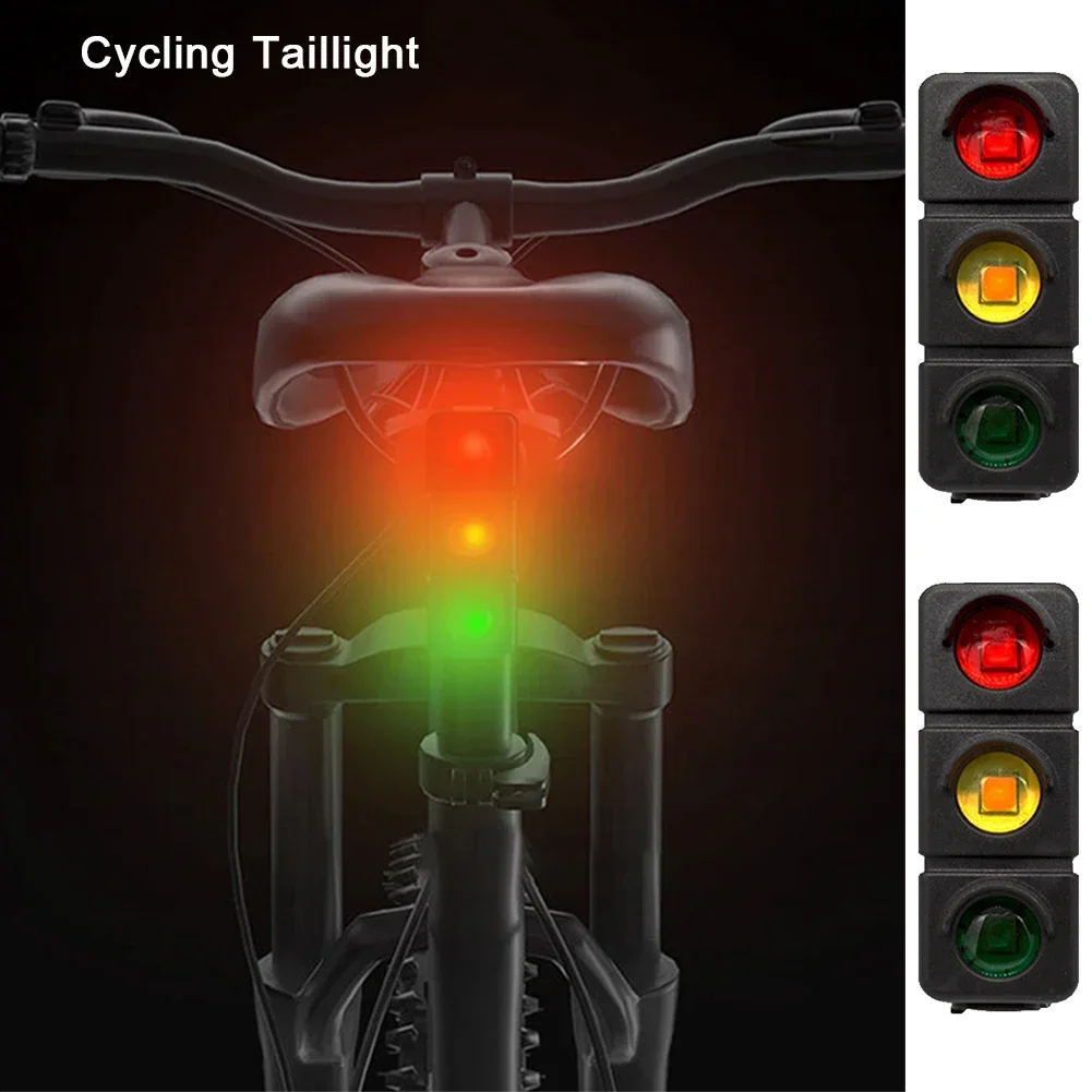 Luz trasera de bicicleta recargable por USB, semáforos de 3 colores con tija de sillín, bicicleta de montaña, carretera, conducción nocturna, luz de advertencia de seguridad