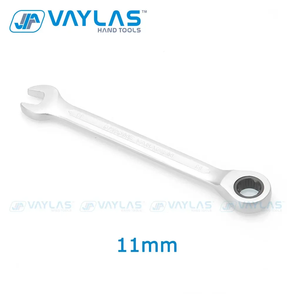 

11mm Ratchet Wrench Fixed Head Chrome Vanadium Steel Dull Polished 72-Tooth Box End and Open End Combination Ratcheting Wrench