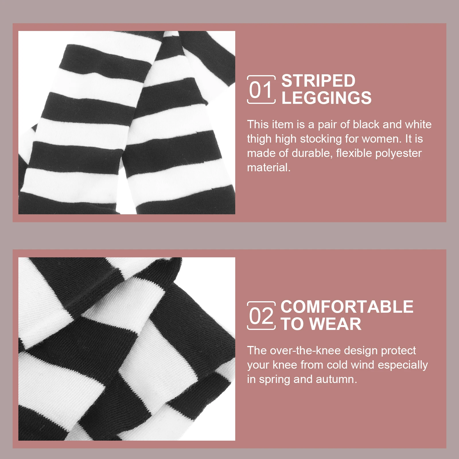 

Black White Wide Striped Thigh High Stocking Women Over Knee Socks Fitness Trouser Polyester Material Costumes Cosplay