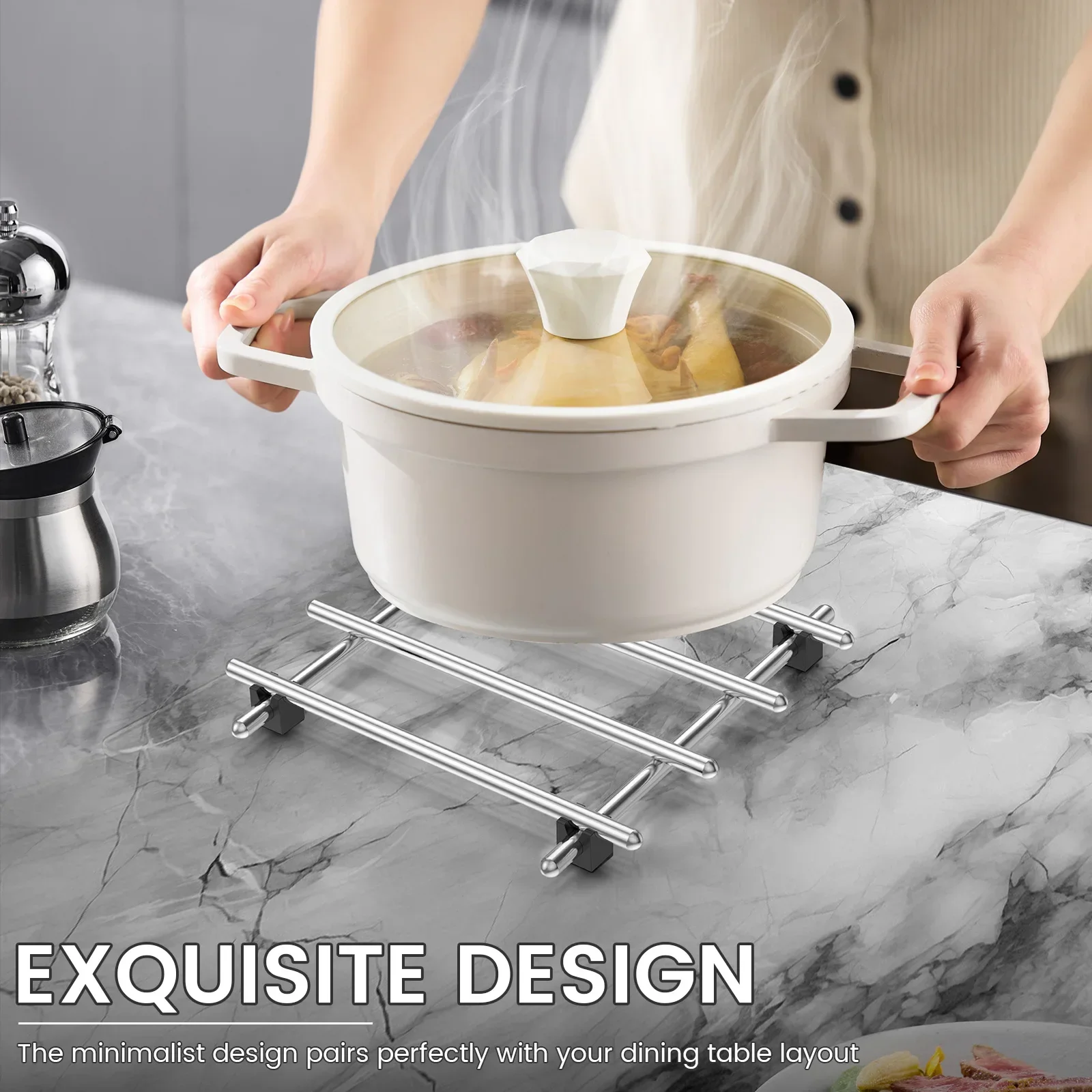 Stainless Steel Kitchen Trivet Stand 4Pcs Insulating Mat Cooling Rack Set Heat Resistant Pot Holder For Tabletop Protection