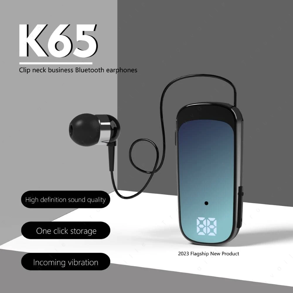 K65 Bluetooth Earphones Wireless Headphone In Lotus Retractable For Lavalier Clip Headset Single Ear Handsfree with Wire New