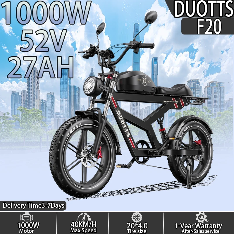 DUOTTS F20 E-Bike 1000W Spitzenleistung 52V27AH Lithium-Akku Hydraulische Bremse Elektrofahrrad 20*4 Zoll Offroad-Reifen App-Unterstütztes Smart LCD-Display, Erwachsenen-Allterrain-Mountainbike