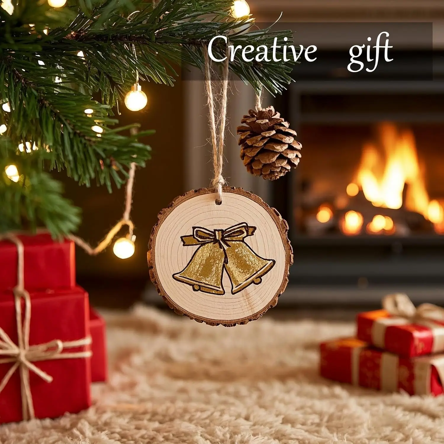 80 fatias de madeira natural de 3,2-4 polegadas com casca para artesanato DIY, pintura, enfeites de Natal