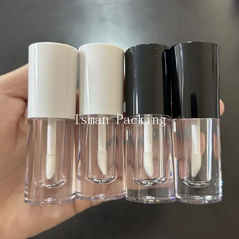 

50Pcs luxury oval chubby black lip gloss tube cosmetic package empty thick clear white lipgloss bottle wand tubes 4.5ml