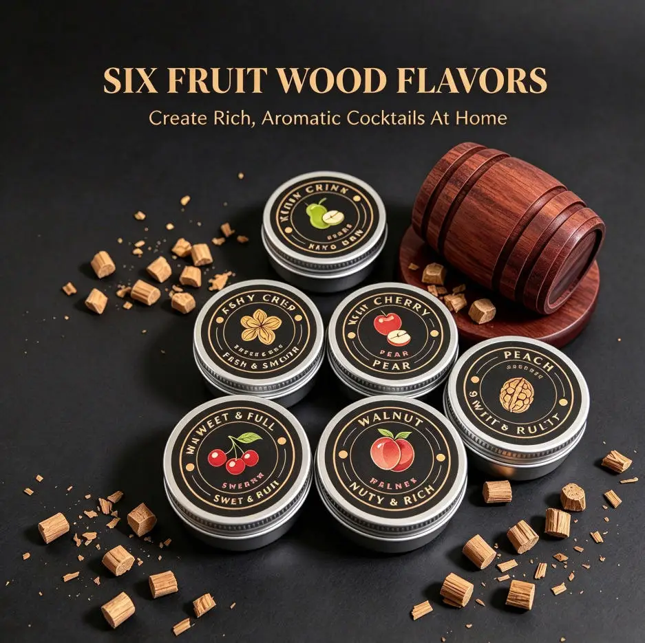 Cocktail Smoking Infuser Kit Wooden Smoke Hood 6 Flavor Wood Chips Home Bar Tool Whiskey Bourbon Old Fashioned Drink Gift Lover