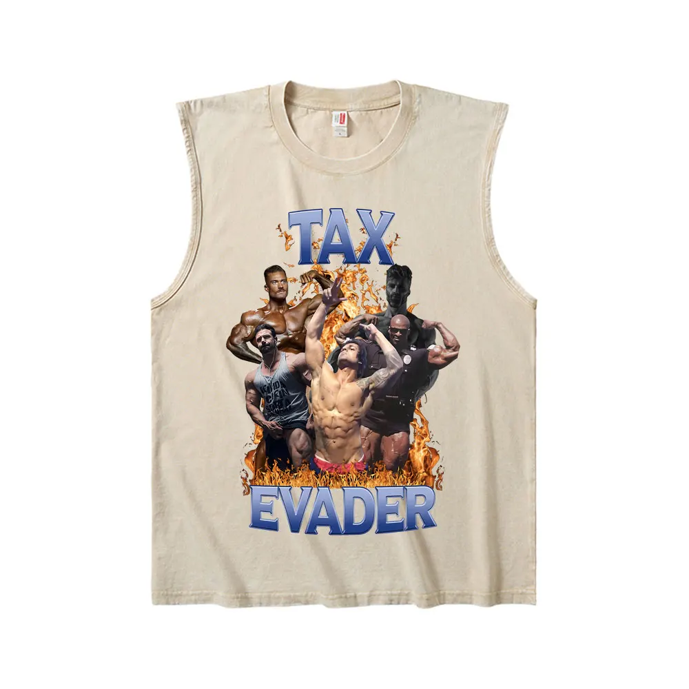 

Tax Evader Powerhouse Gym Vintage Washed Tank Tops Men Women Casual Funny Oversized Geek Fitness Vest T Shirts Summer Streetwear