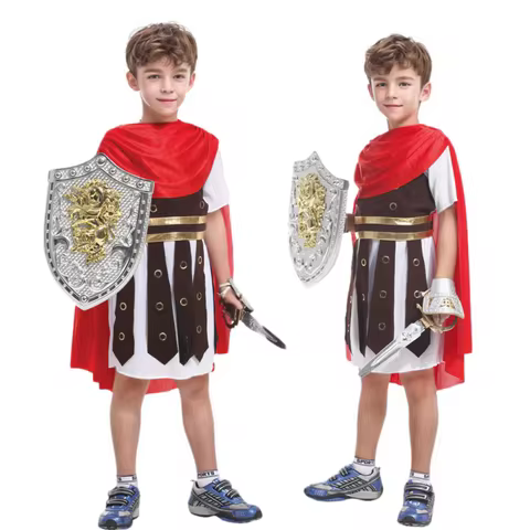 Children Greek Roman Warrior Gladiator Costume Boy Knight Julius Caesar Role Playing Halloween Party Medieval Costume