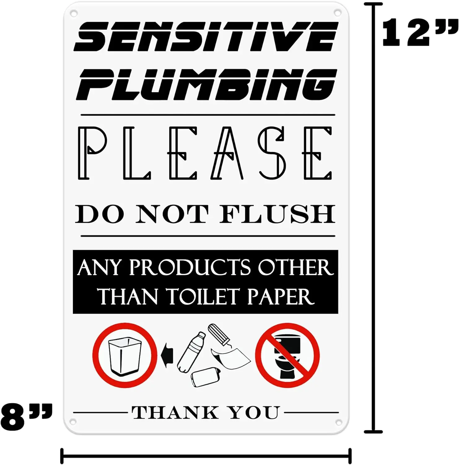 funny Bathroom metal Tin Sign - sensitive plumbing piease do not flush any products other than toilet paper 8X12 Inch,