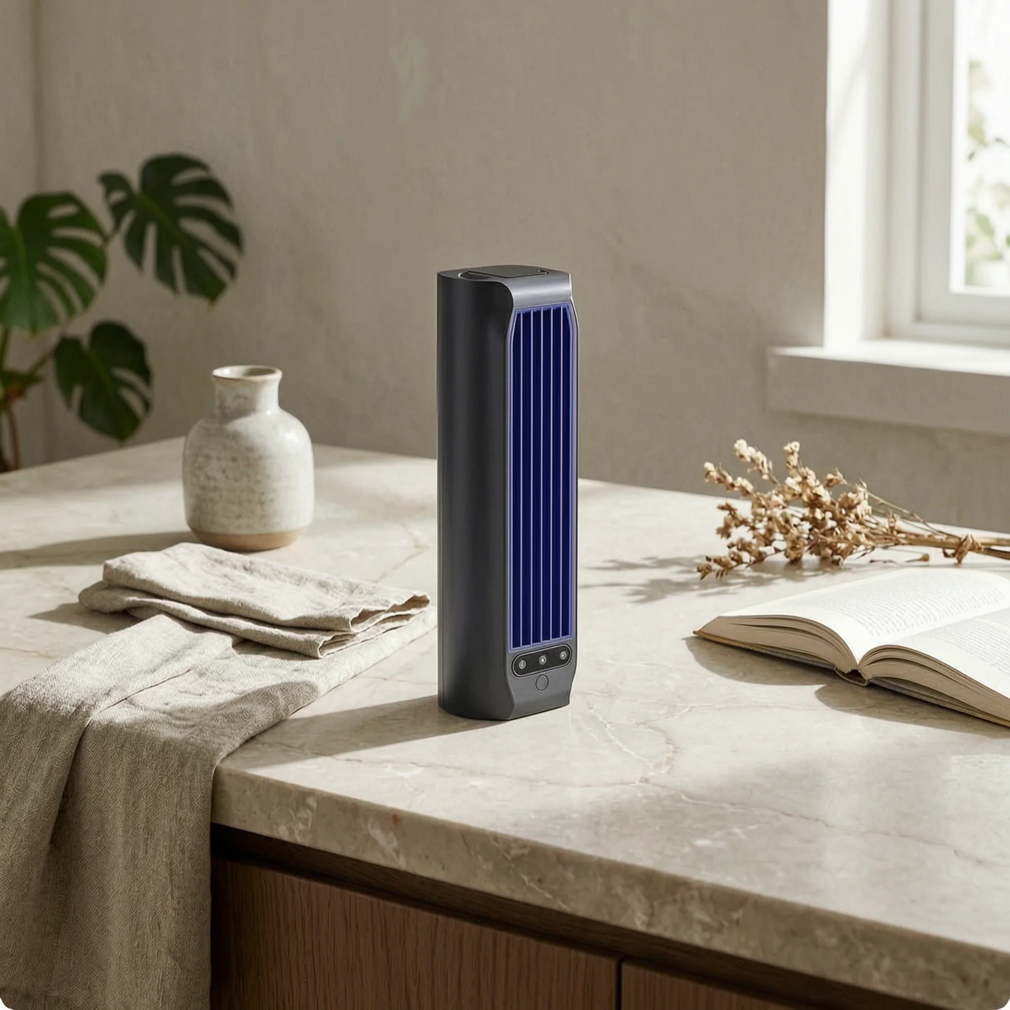 Ventilador de Mesa Retangular Alto com Suporte para Celular, Eletrodoméstico com Grelha Estreita para Colocação Vertical