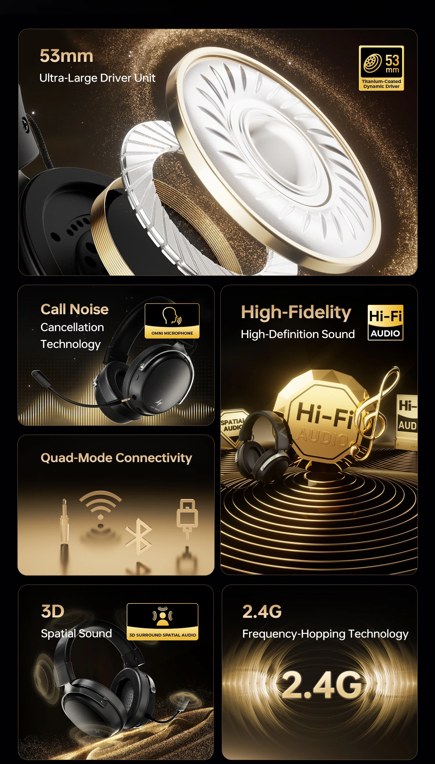 ATK N9 Pro/Ultra E-sports Headset with Mic Low latency Four Mode Wireless Gaming lightweight headphone noise reduction 2.4GHz