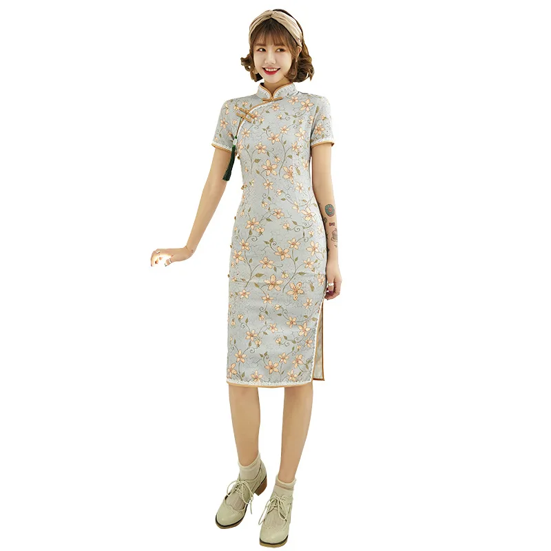 2024 Summer Improved Cheongsam Vintage Fashion Elegant Young Girls Chinese Style Dress Qipao Costume for Women Wholese