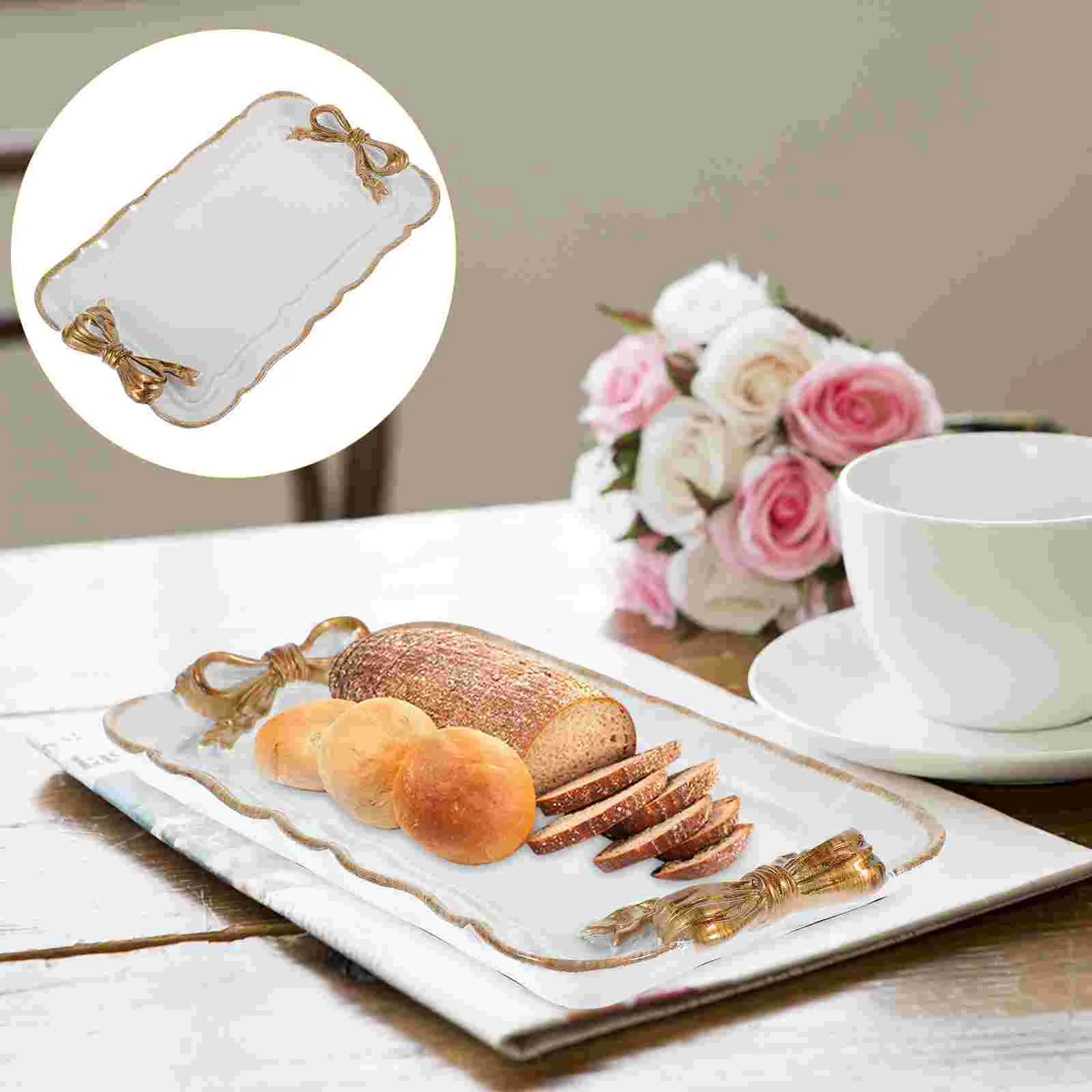 Dessert Plate Coffee Table Tray Resin Plates Serving Platter White Fruit Vintage For Food Cutlery