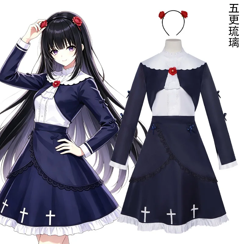 Maid Kuroneko Style Anime Cosplay Outfit - Black Cat Inspired Gothic Dress with Cross Detail for Comic Con & Themed Events
