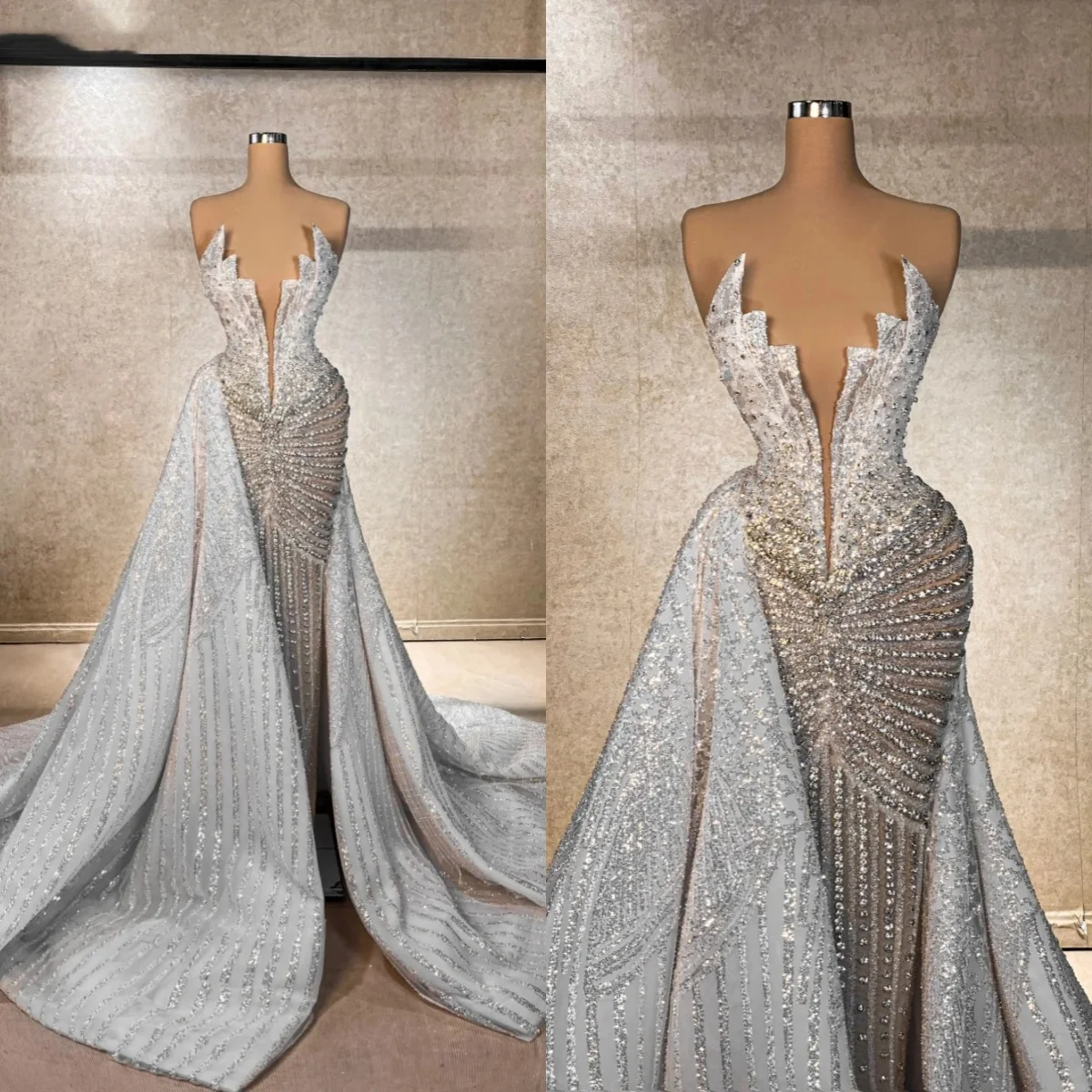 

Винтажное свадебное платье без бретелек без рукавов с блестками, кружевное свадебное платье по индивидуальному заказу, расшитое бисером, со съемным шлейфом, платья de novia