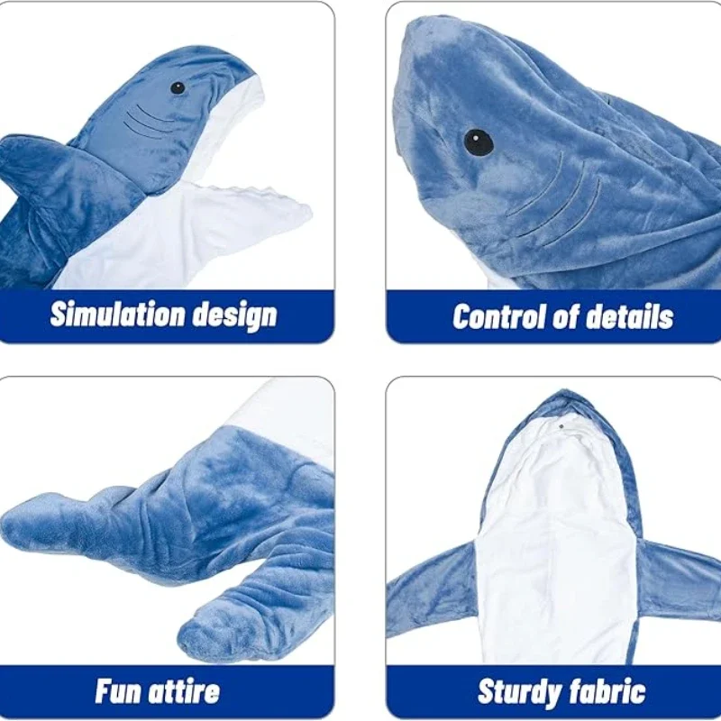 1-2PCS Shark Onesie Pajamas Super Soft Comfy Warm Shark Blanket Adult Cute Loose Hooded Pajamas Shark Adult Sleeping Blanket