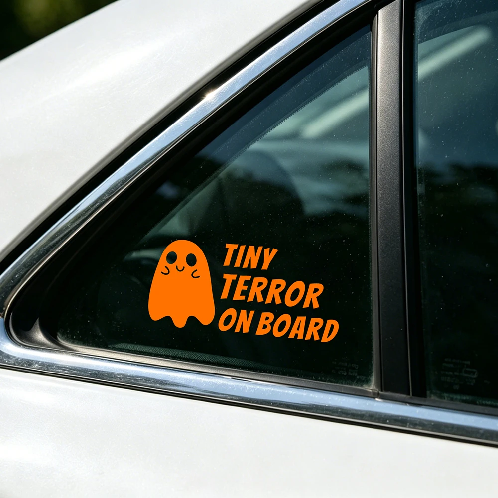Tiny Terror on Board Car Stickers Halloween Vinyl Art Decals Funny Ghost Baby on Board Sticker for SUV, Van, Car Window Decor - view 3
