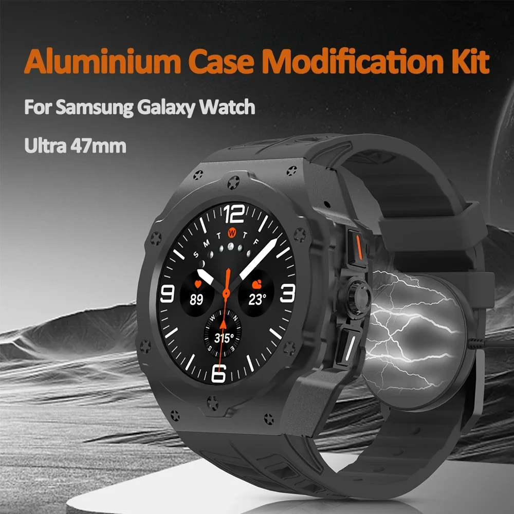 Luxury Silicone Strap for Samsung Galaxy Watch Ultra 47mm Bracelet for GALAXY ULTRA 7 47MM Aluminium Case Modification Kit Band