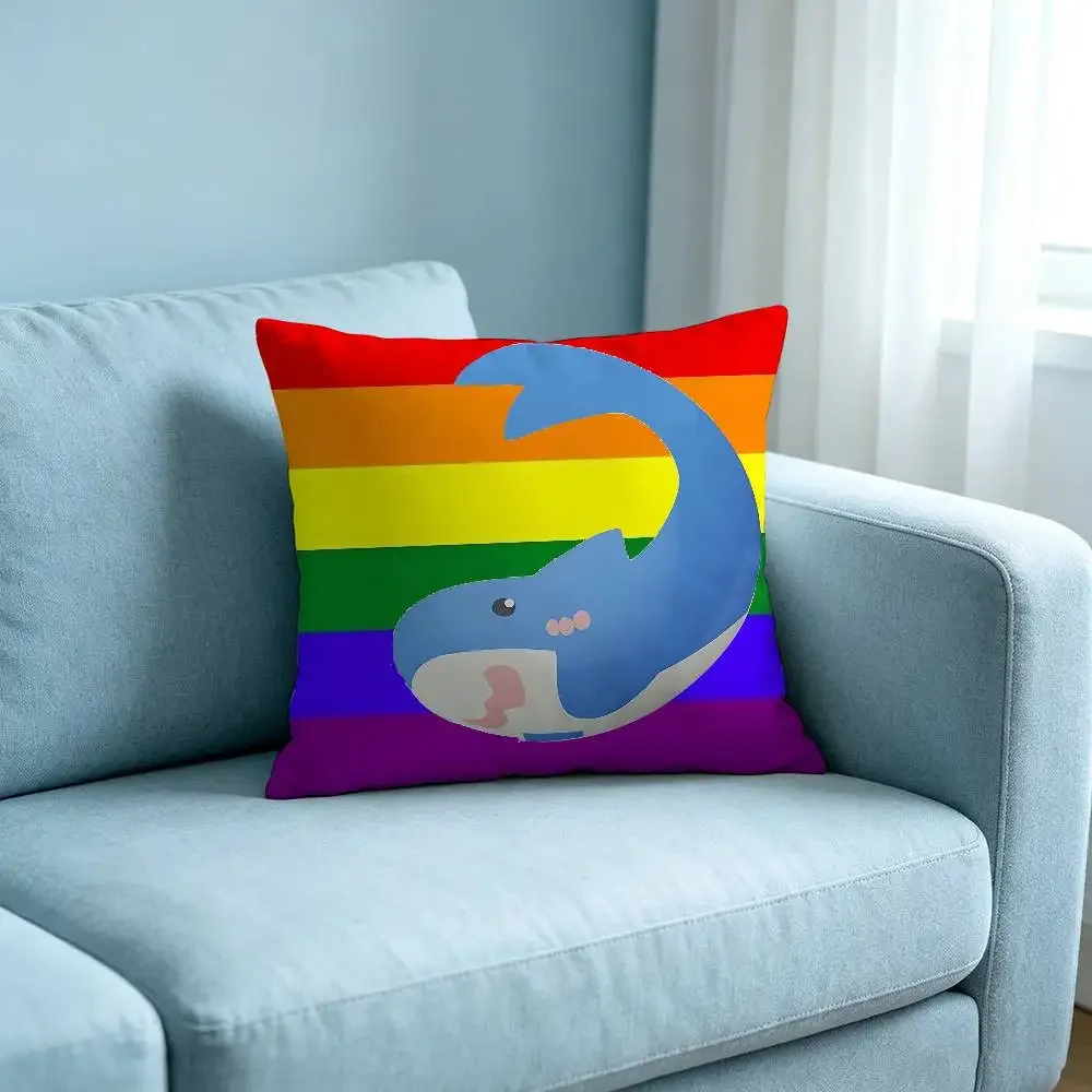 Trans Blahaj Shark Enamel Customizable Square Pillowcases, Stylish And Soft, Perfect For Beds, Cars, And Sofas.