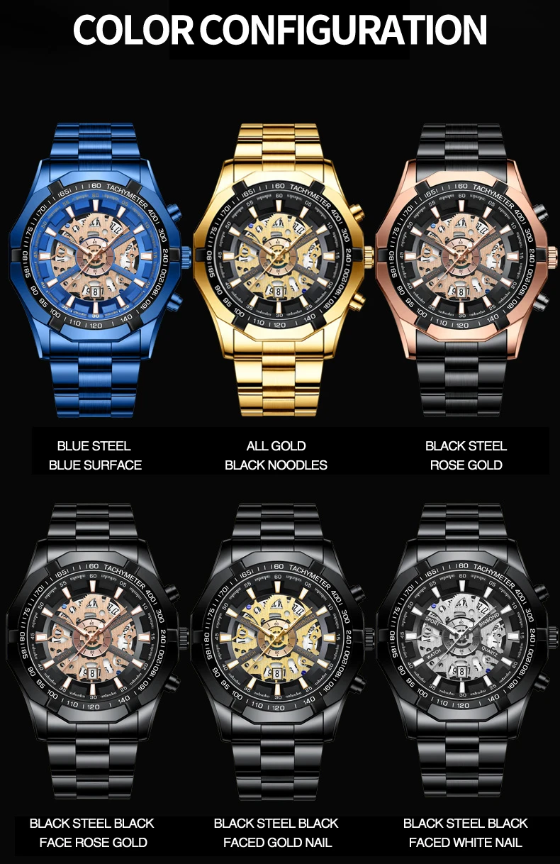 Binbang 2024Hollow Non Mechanical Waterproof Watch - Hot selling Mechanical Blue Men\'s Watch Abroad