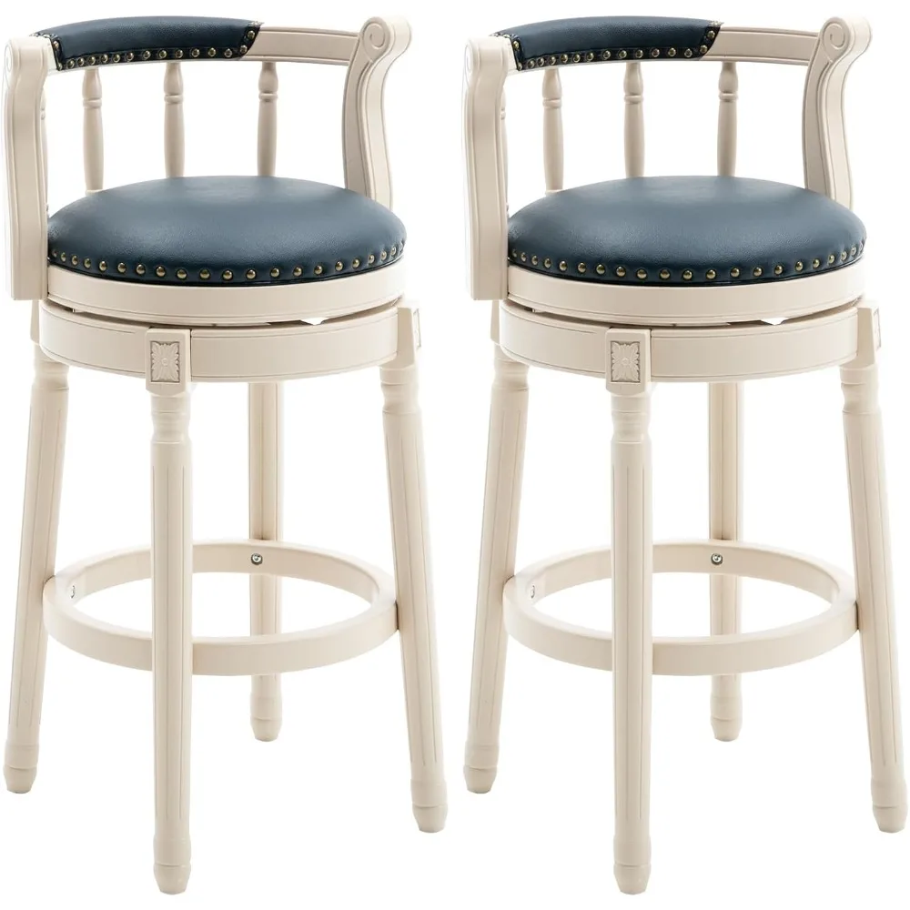 

Bar Stools Modern Swivel Barstools Genuine Leather Upholstered Bar Stool Island Barstool with Footrest for Home Kitchen Dining R