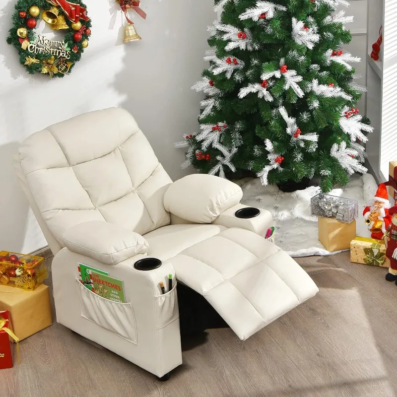 Kids Recliner Chair with Cup Holder, Adjustable Lounge Chair w/Footrest & Side Pockets for Children Boys Girls Room