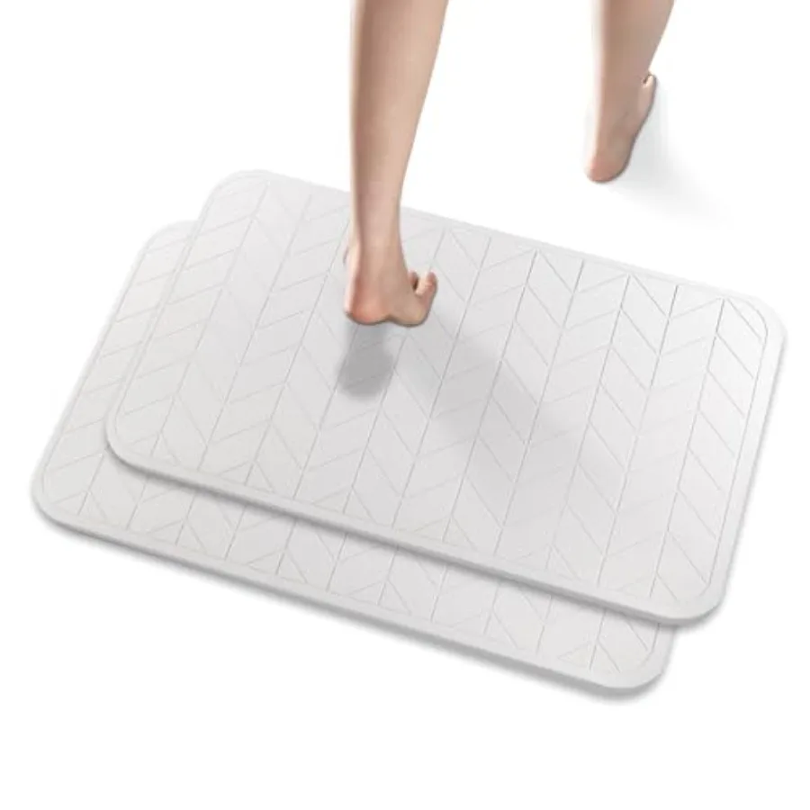 2 Pack Diatomaceous Earth Shower Mat, Stone Bath Mat, Nonslip Super Absorbent Fast-Drying Hard Bath Mat for Bathroom Shower Flo