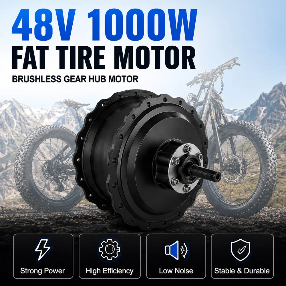 48V 1000W Fat Tire Brushless Geared Hub Motor for Electric Bike 20" 26" E-Bike Rear Front Wheel Motor IP54 V Brake Disc Brake
